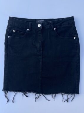 Black Frayed Hem Denim Mini Skirt